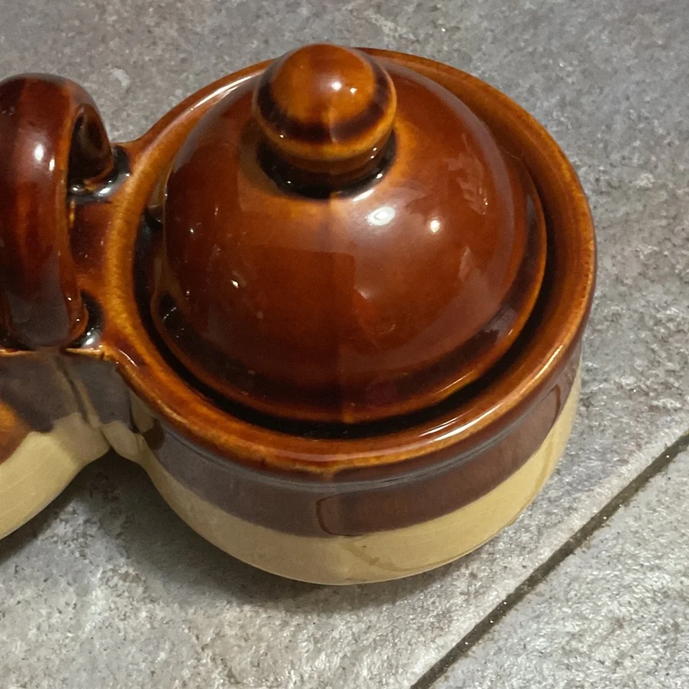 Vintage Brown and Tan Ceramic Condiment Set